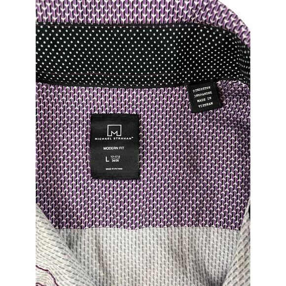 Michael Strahan Men's Dress Shirt Size L Modern Fit Purple Geometric Pattern - Picture 5 of 9